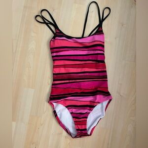 Speedo Pink and Black Striped One Piece Swimsuit